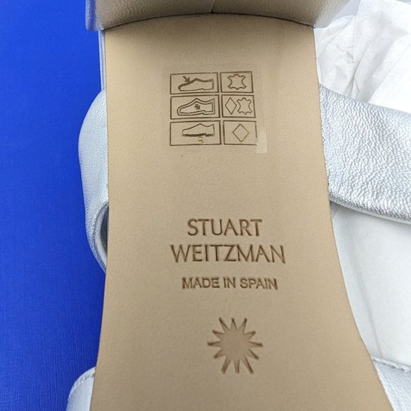 Stuart Weitzman $425 Bandeau Metallic Slide Bow Sandal Silver Leather MANY SIZES - Picture 10 of 11